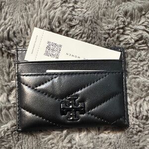 Tory Burch Black Quilted Leather Card Holder with Logo